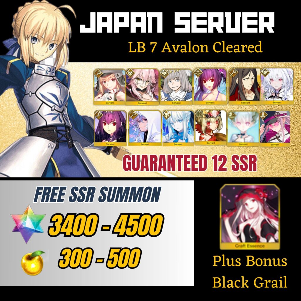Fate Grand Order [ JAPAN ] 12SSR + Black Grail LB 7 Cleared 3400 ...